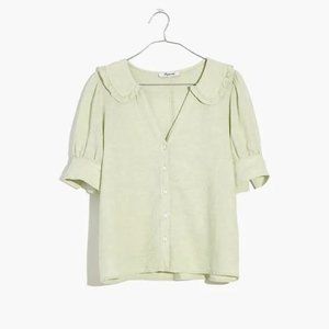 Madewell Mint Linen Blend Peter Pan Collar Blouse